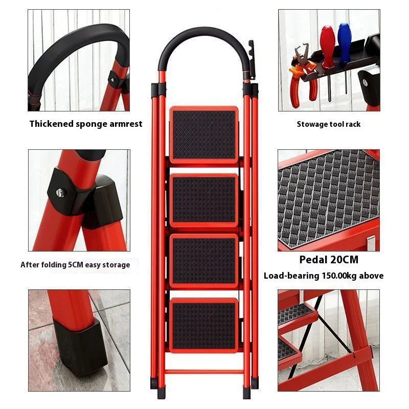 Adjustable Zigzag Folding Ladder | 3–6 Step Carbon Steel