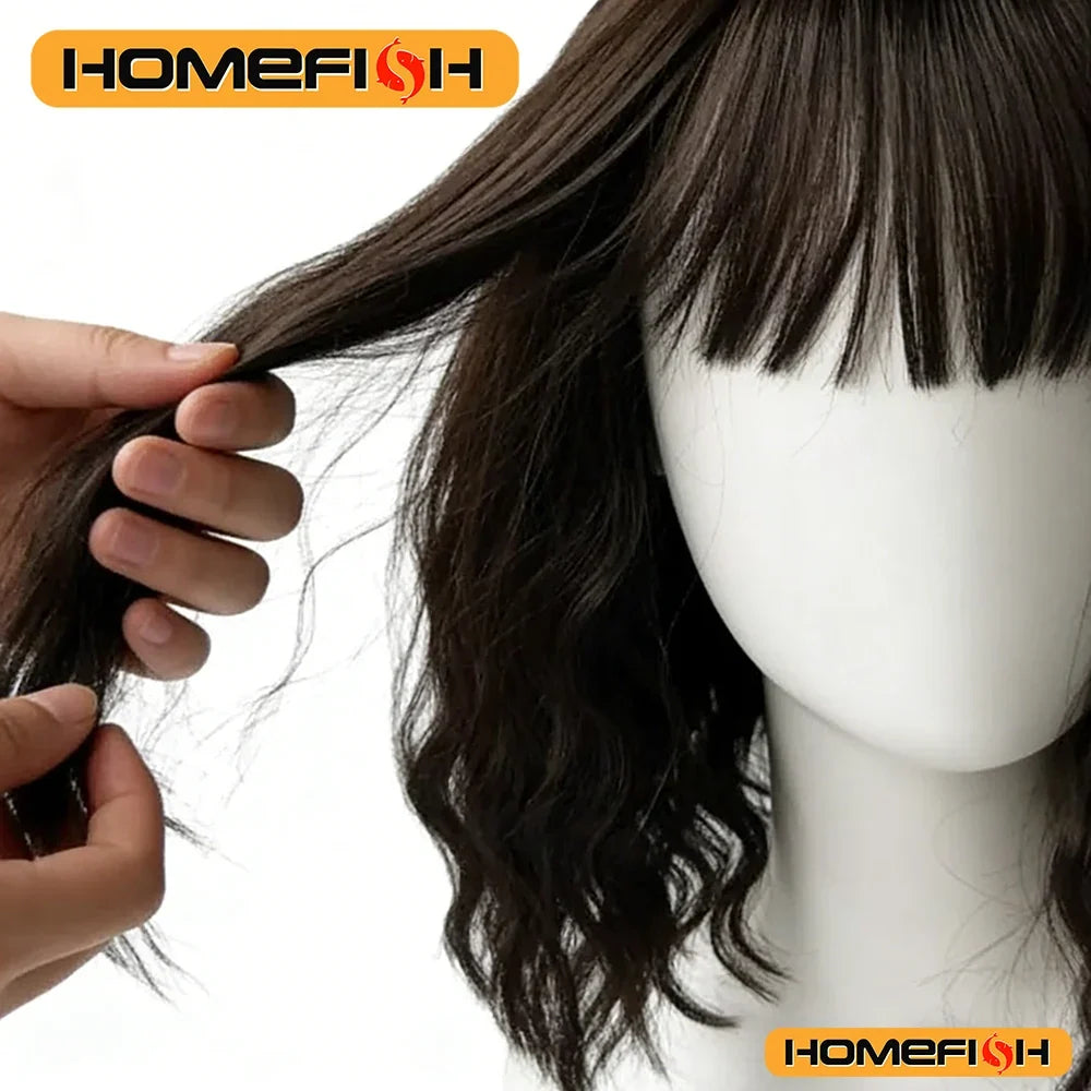 Synthetic Curly Wig with Bangs – Short Wavy Crochet Wig Women