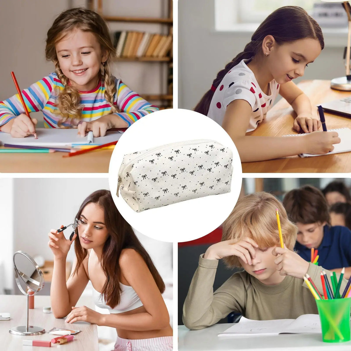 Bowknot Pencil Case – Large Capacity Fabric Pen Pouch