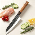 Hammer Forged Santoku Knife – Stainless Steel & Wood Handle