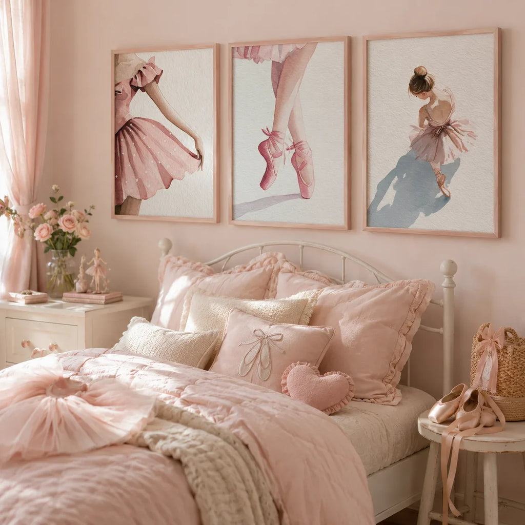 Nordic Ballerina Pink Canvas Wall Art | Girls Bedroom Décor