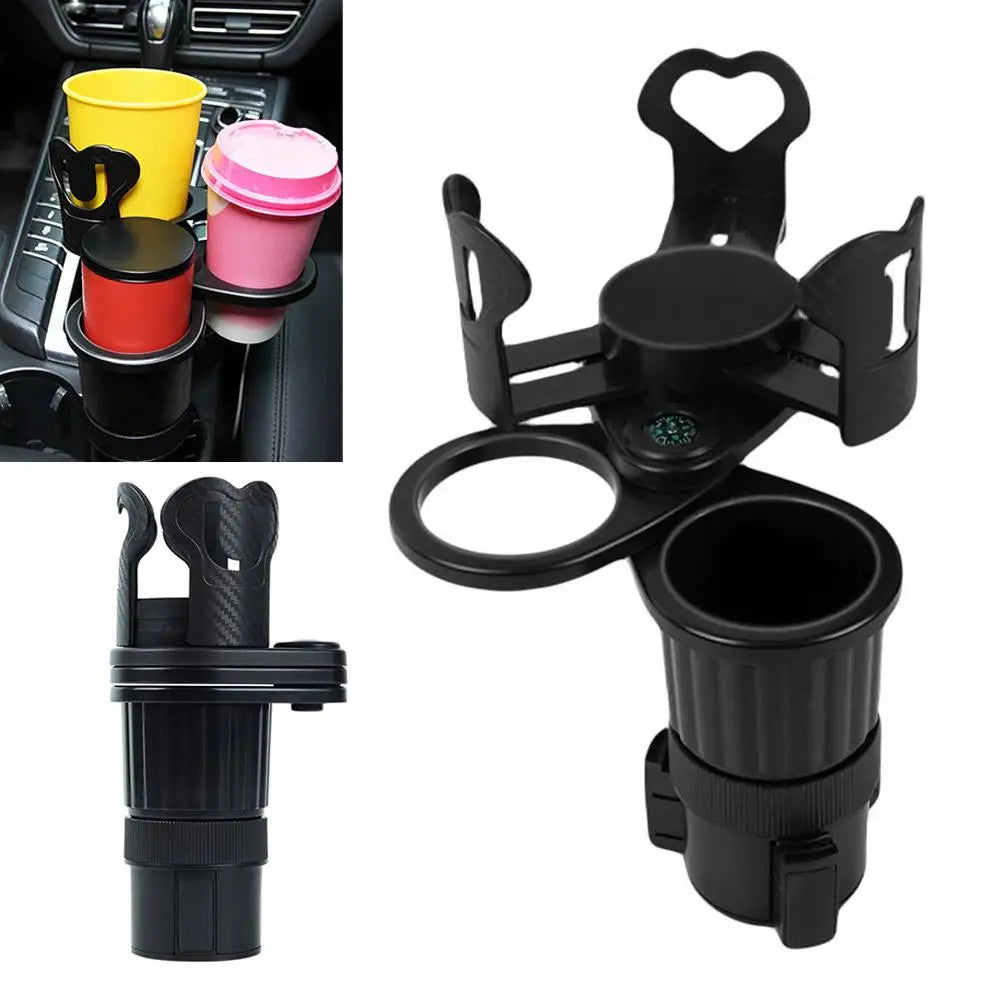 3 1 Car Cup Holder Expander Adapter 360 Rotatable Dual Built Compass