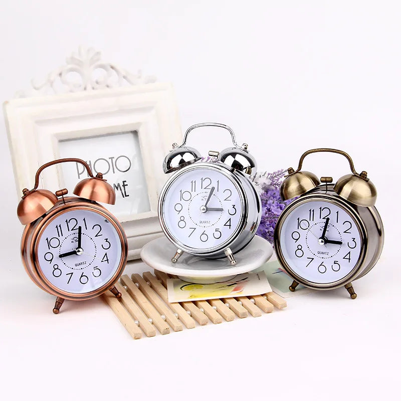 Vintage Retro Dual Bell Alarm Clock – Silent & Night Light