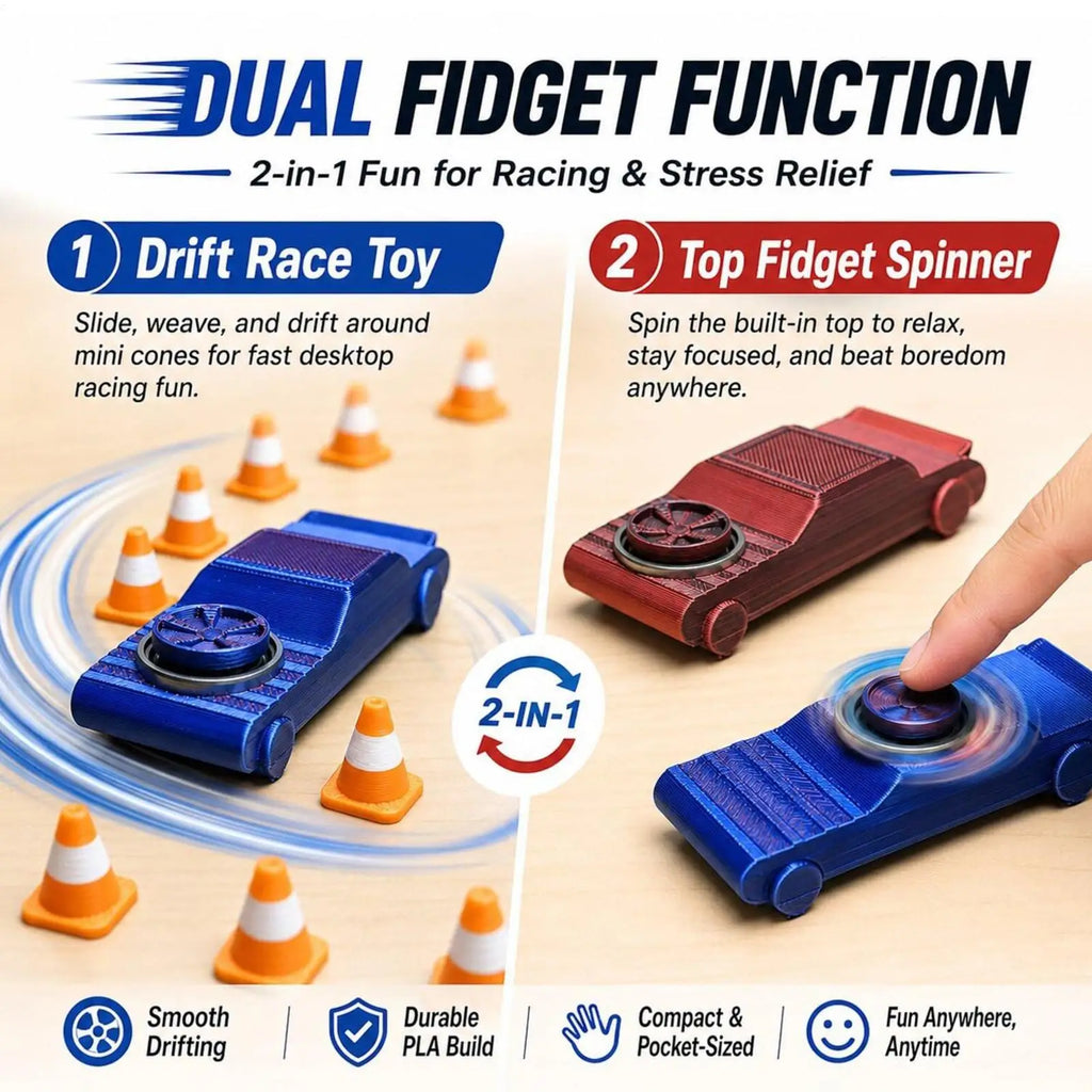 3D Printed Mini Drift Car Fidget Toy – Desktop Racing Set