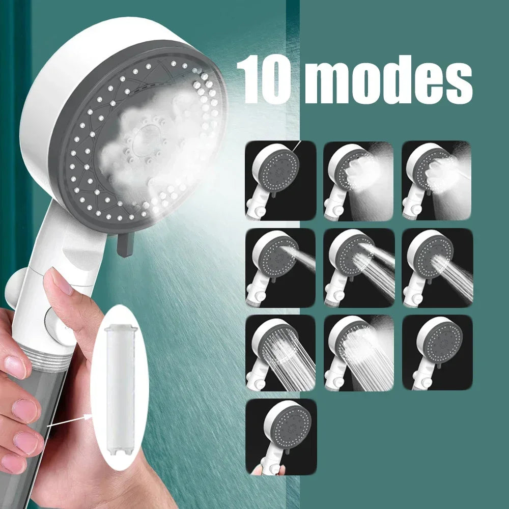 10-Mode Handheld Shower Head | Filter, High Pressure & Water Saving