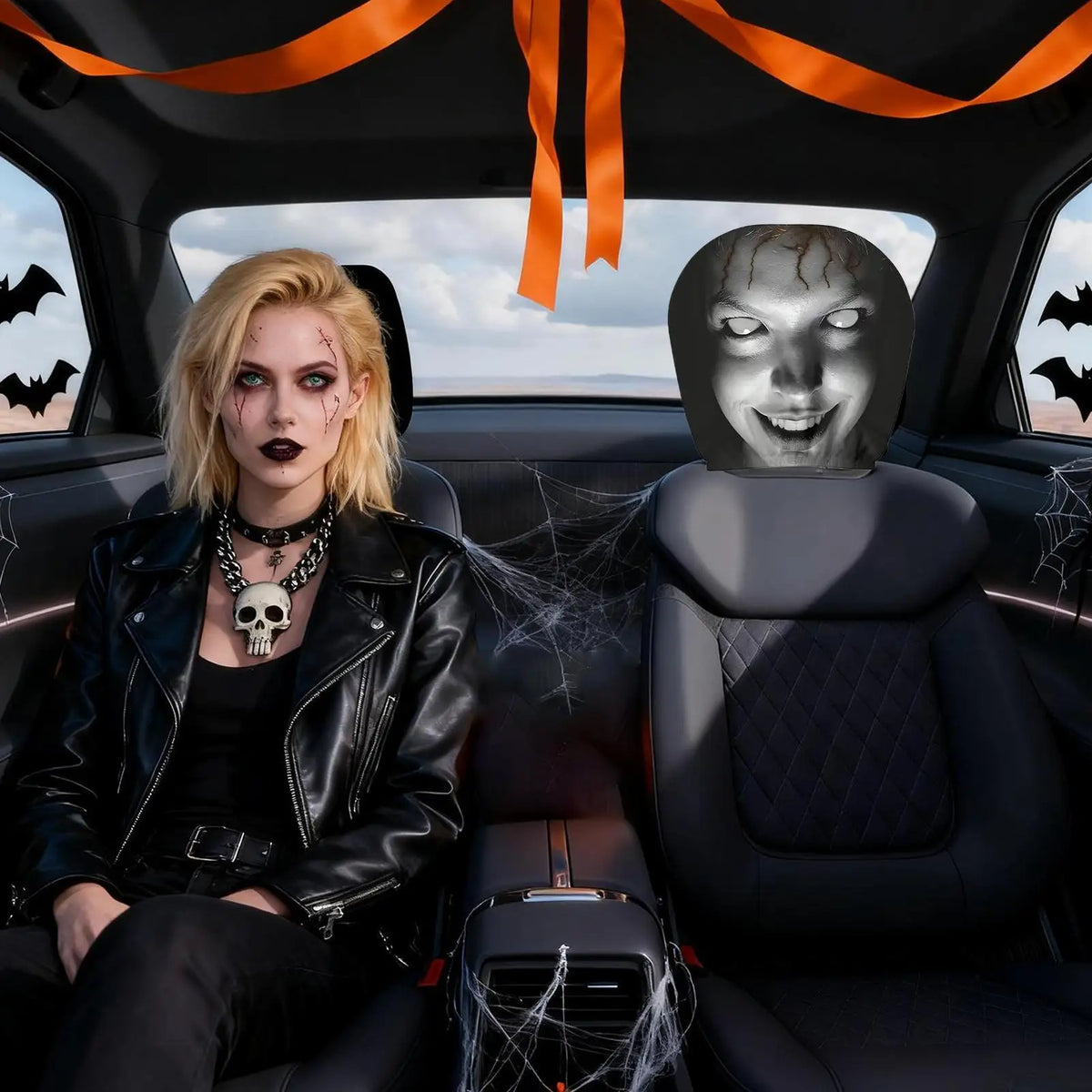 Halloween Spooky Face Car Headrest Covers – 2 Pack Universal