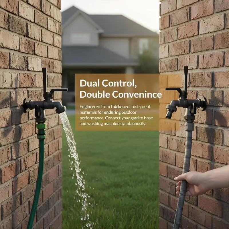 Freeze-Proof 2-Way Garden Faucet – Dual Outlet Zinc Alloy Tap