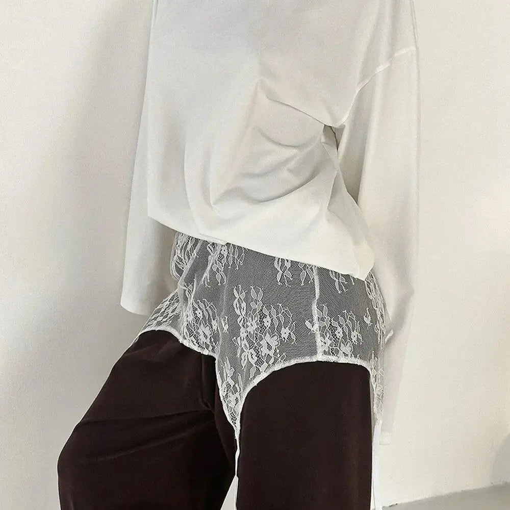 Embroidered Lace Mini Skirt – Y2K Harajuku Mesh Ruched Style