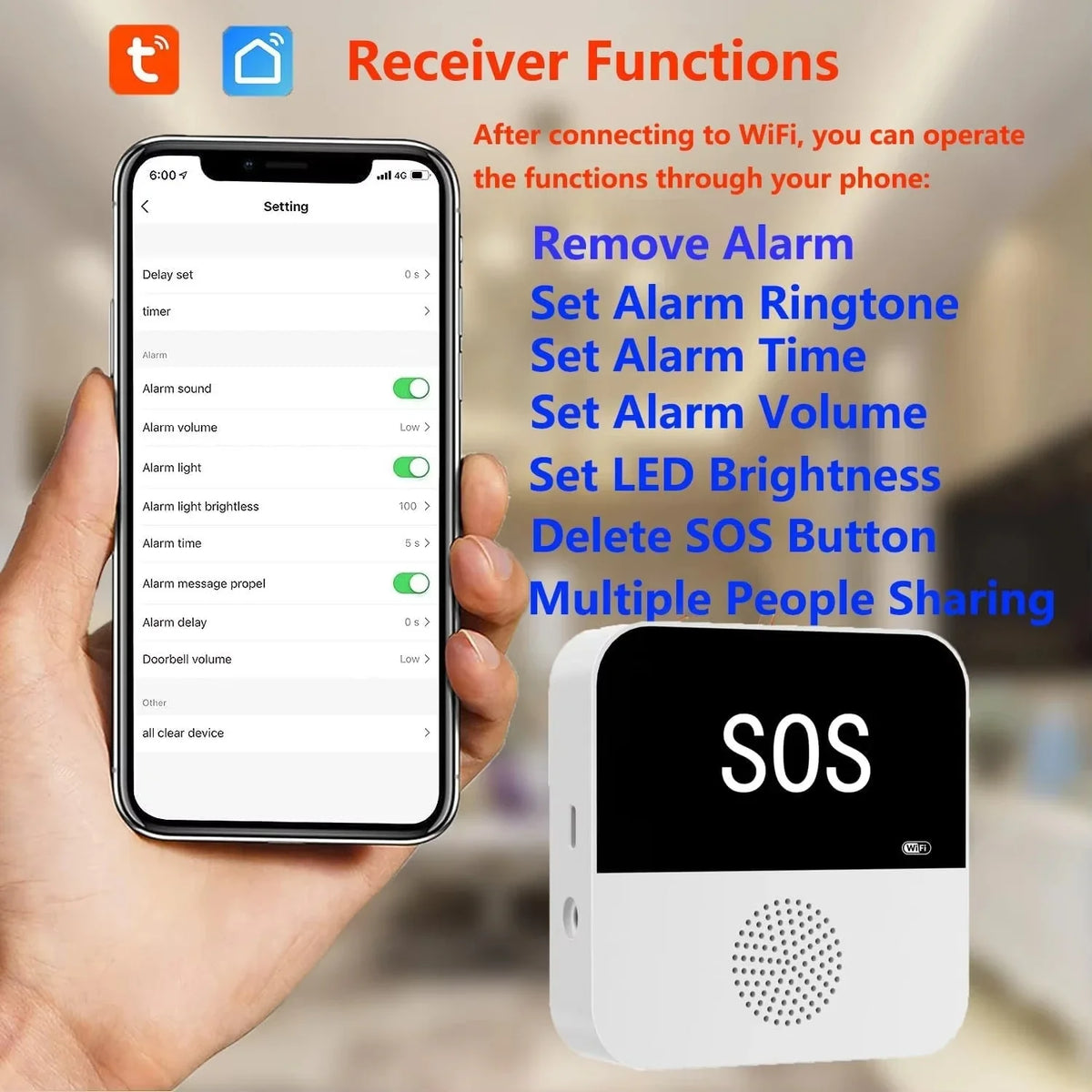 Wireless WiFi Caregiver Pager SOS Call Button Alert System