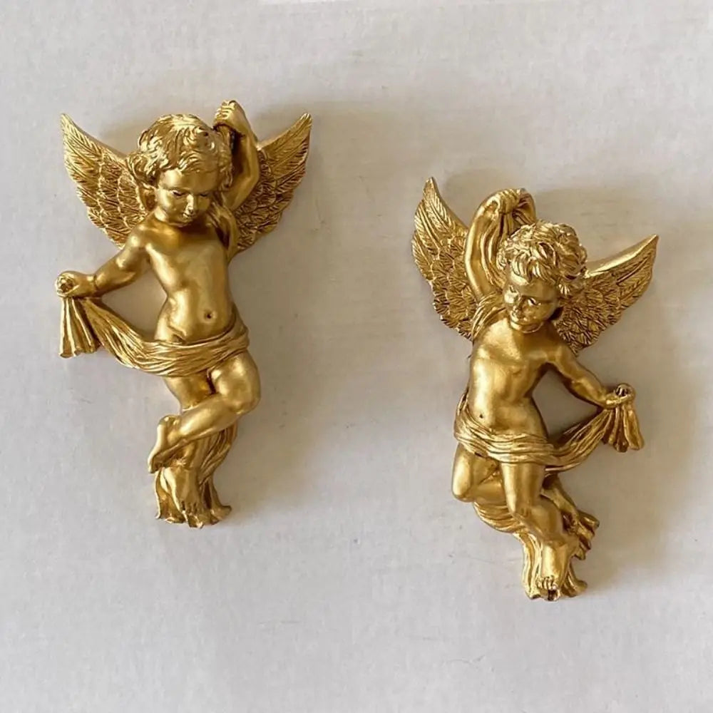 Cherub Angel Statue Pair – Gold Resin Desktop & Wall Ornament