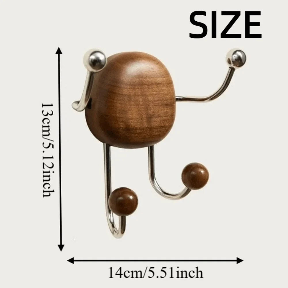Wood & Steel Suction Cup Wall Hook Rack – No-Drill Organizer
