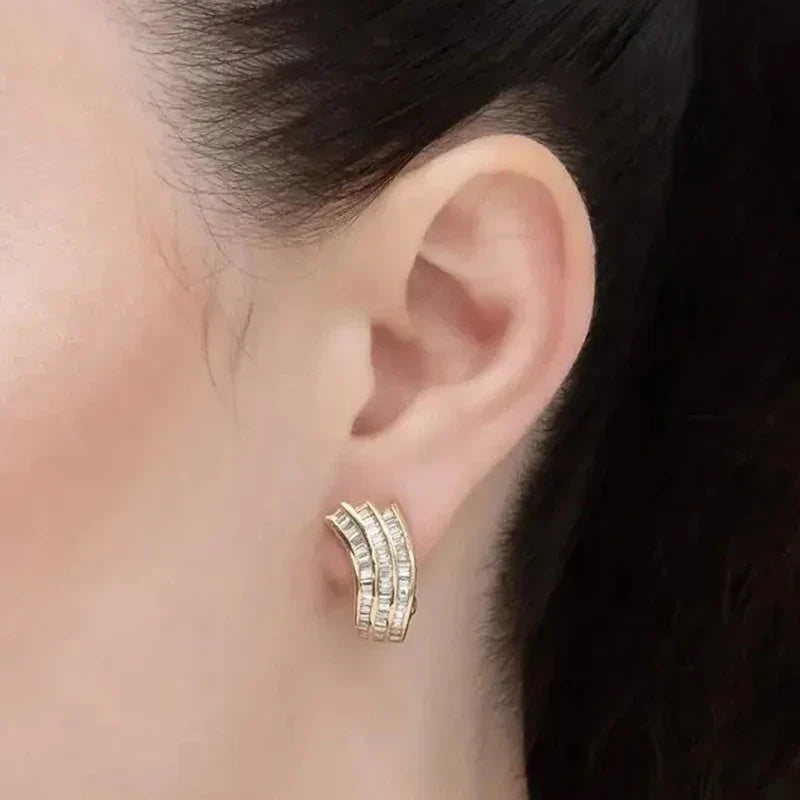 Huitan CZ Geometric Stud Earrings – Dazzling Fashion Jewelry