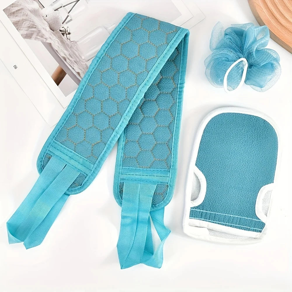 3-Piece Exfoliating Bath Set – Scrub Towel, Glove & Loofah