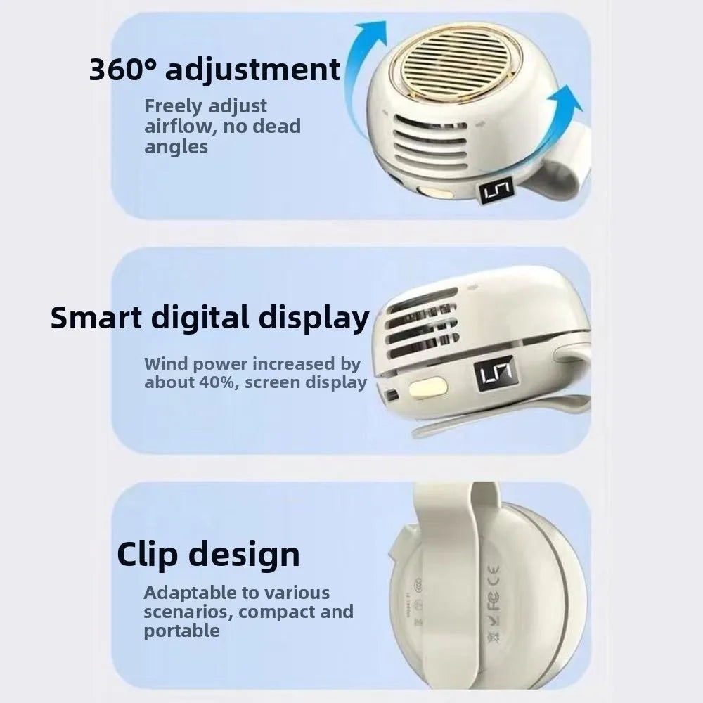 5-Speed Clip-On Waist Fan – USB Rechargeable Portable Mini Fan