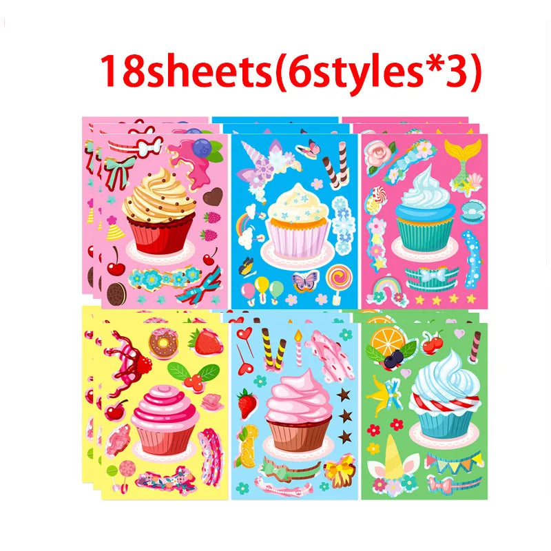 Puzzle Assemble Birthday Cake Stickers Sheets Kids Children Party