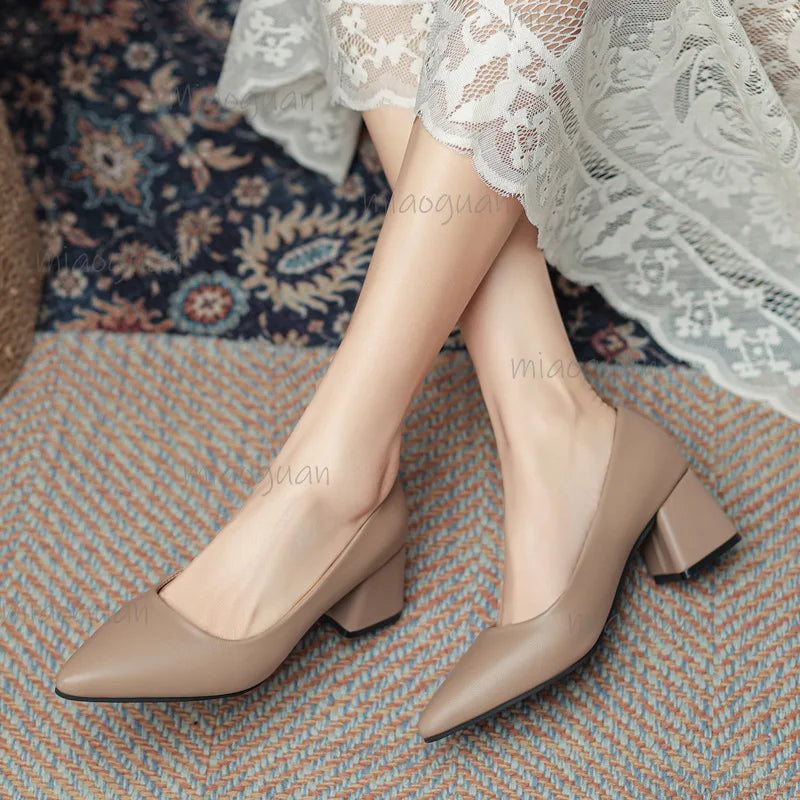 Women's Pointed Toe Block Heel Pumps – Office Slip-On Shoes
