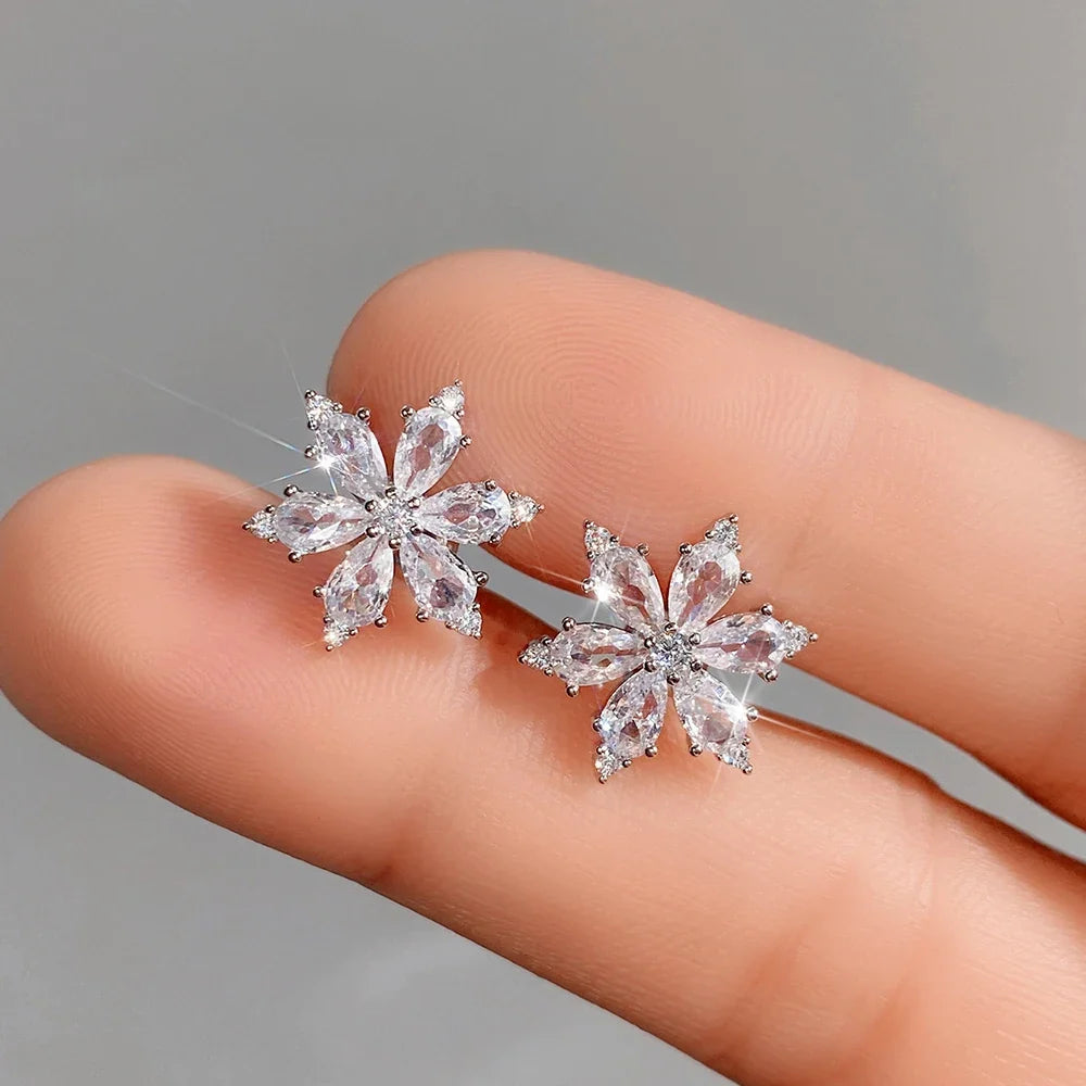 Huitan Flower Drop Earrings – Cubic Zirconia Women's Jewelry