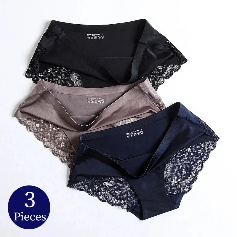 Women's Seamless Lace Briefs 3-Pack | Soft Cotton Low Rise Panties