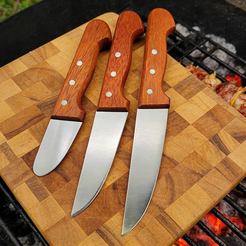 3-Piece BBQ Steak & Boning Knife Set – Stainless Steel Wood Handle