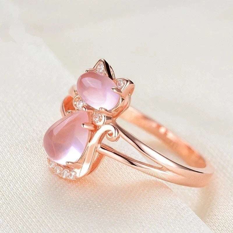 Huitan Rose Gold Cat Ring for Women – Cubic Zirconia Gift