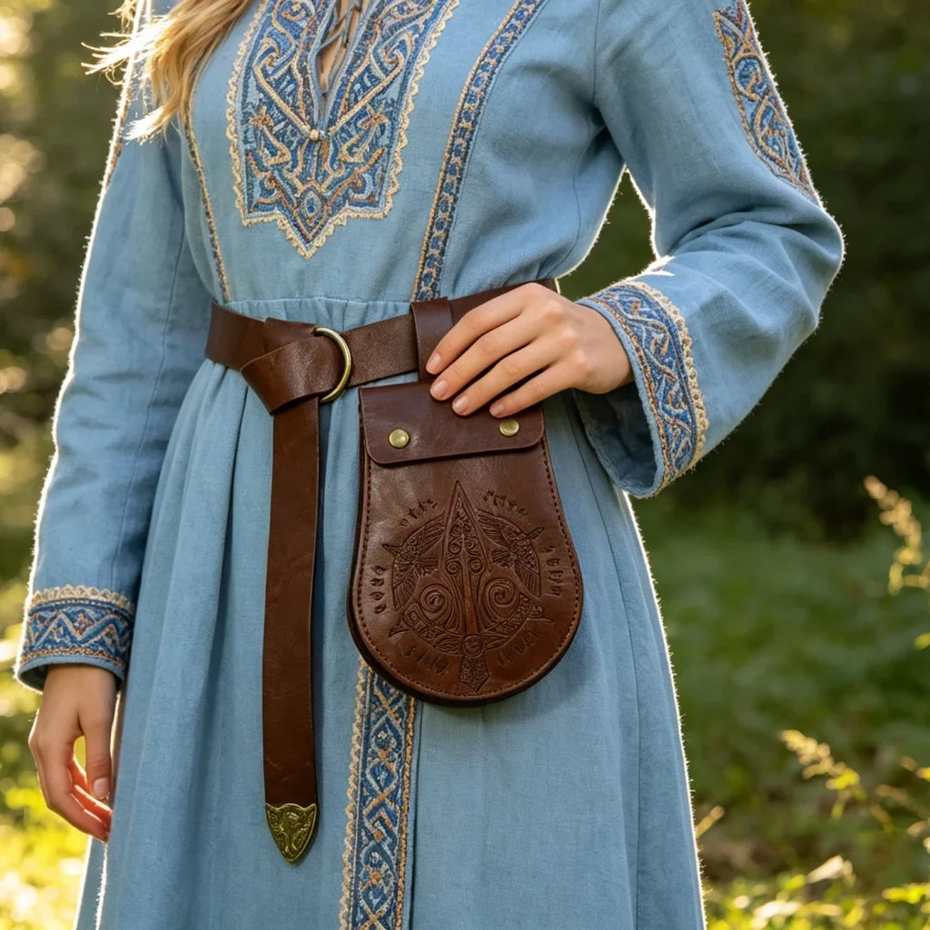 Medieval Faux Leather Retro Waist Bag Hangable Drawstring Outdoor