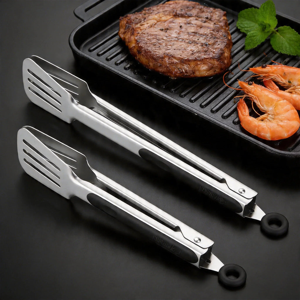 Stainless Steel BBQ Tongs – Non-Slip Long Handle Kitchen Tool