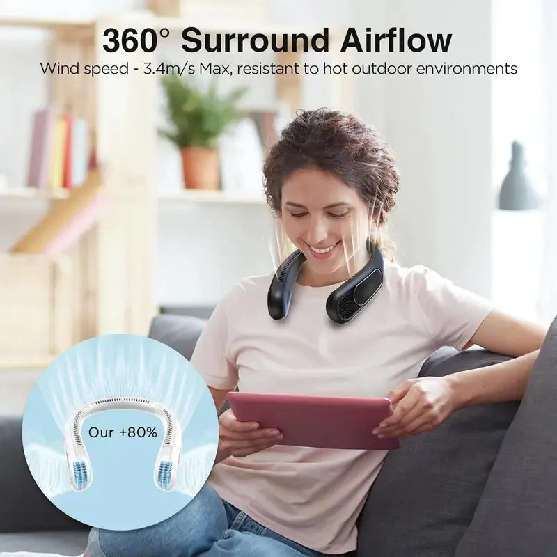 URGGU Neck Fan – 3-Speed Wearable Bladeless Cooling Fan