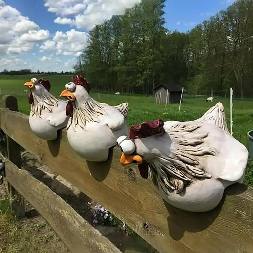 Funny Chicken Fence Decoration – Resin Rooster Garden Ornament