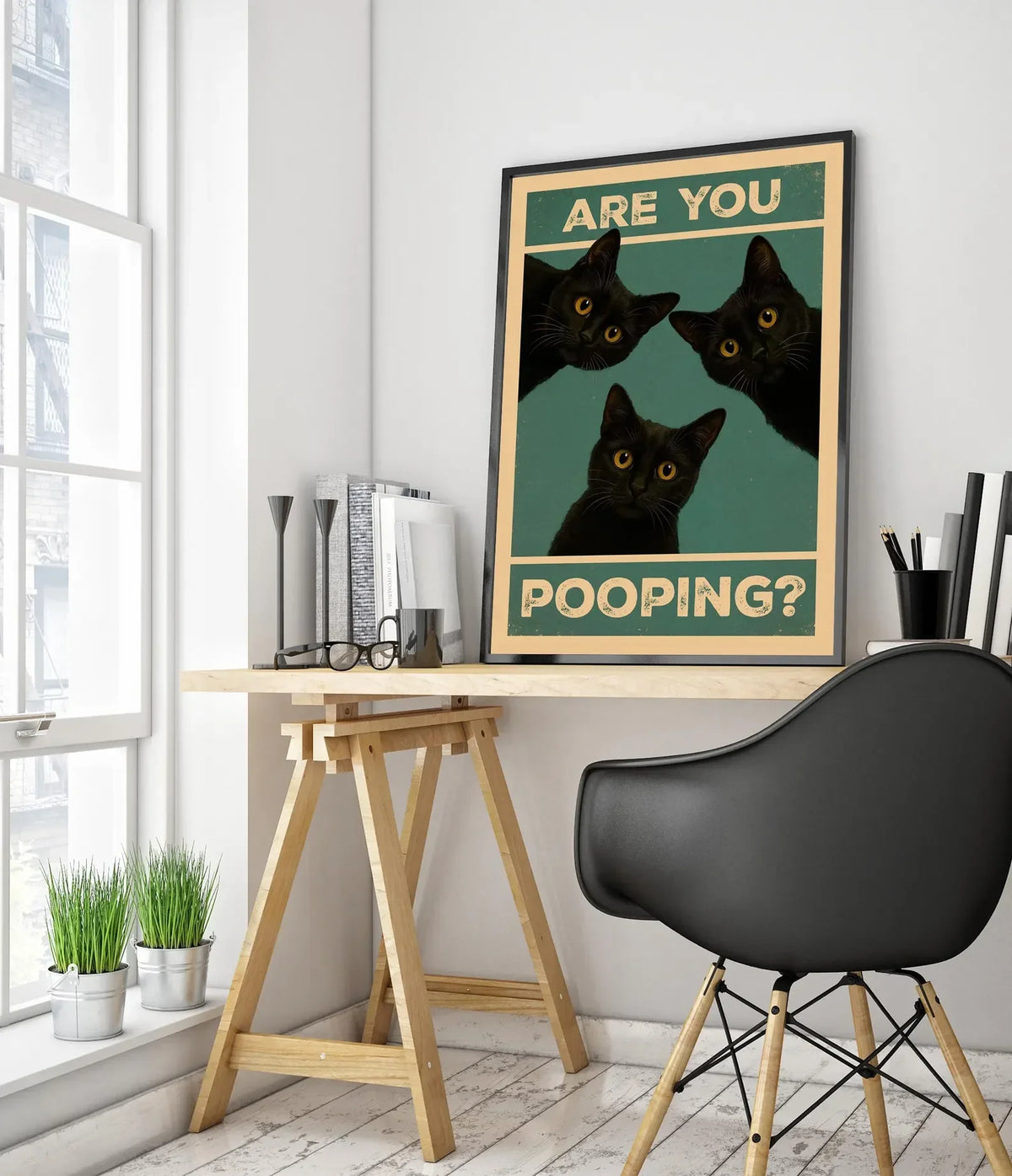 "Are You Pooping?" Funny Cat Bathroom Canvas Wall Art Print