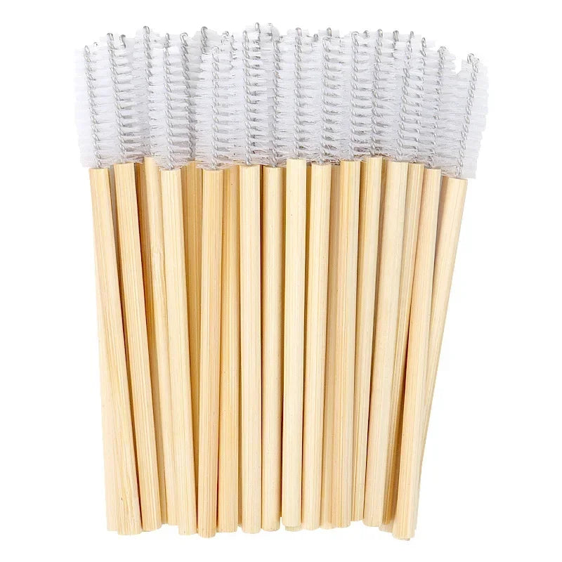 50pcs Disposable Mascara Wands & Eyebrow Brushes | Bamboo Handle