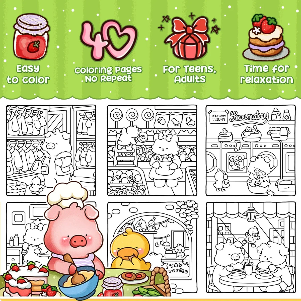 40 Pages Cute Coloring Books Adults Teens Bold Easy Graffiti Painting