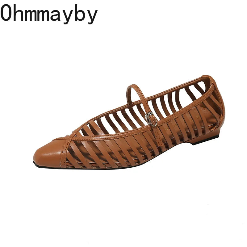 Women's Hollow Woven Flat Sandals – Pointed Toe Breathable Dress Shoes