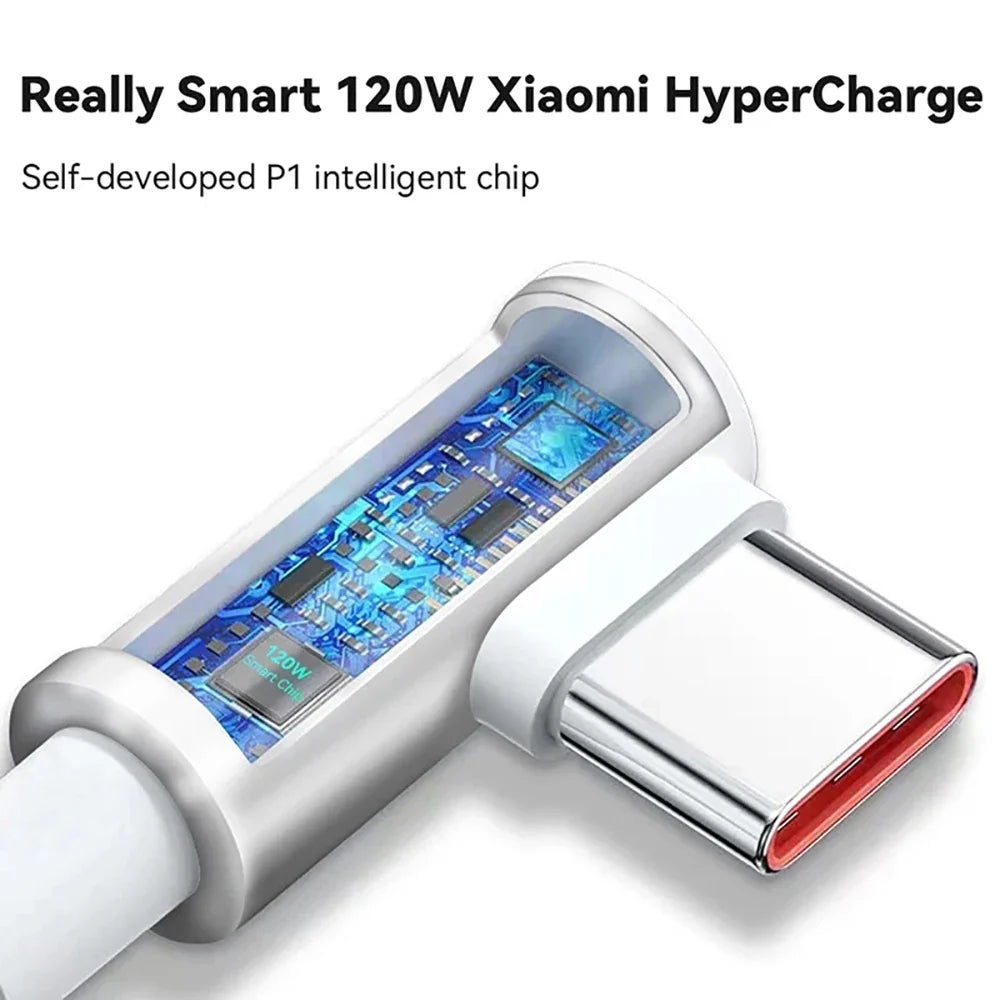 90° Elbow USB-C Cable 120W Fast Charging for Xiaomi Redmi
