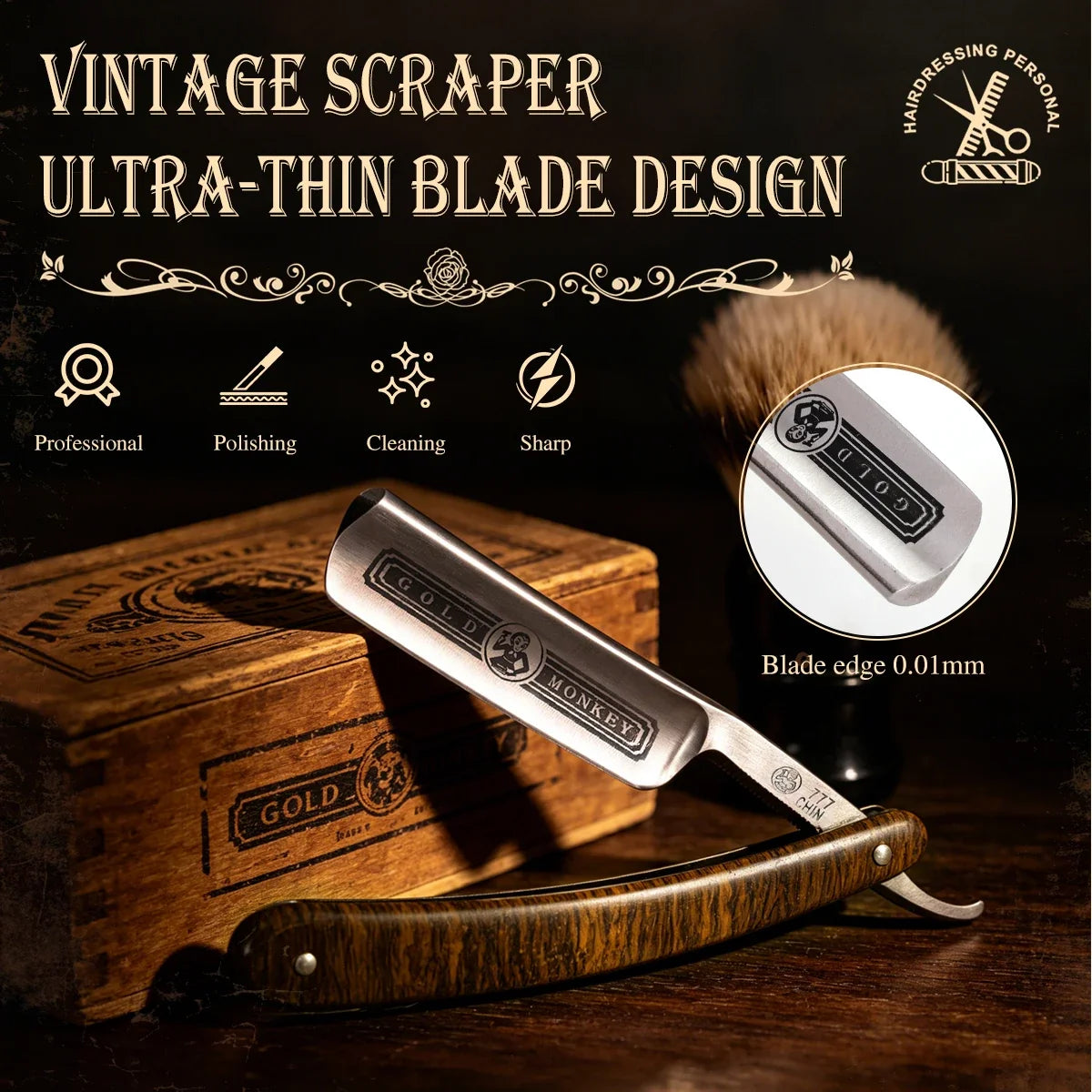 Vintage Folding Straight Razor | Wooden Handle Shaving Knife