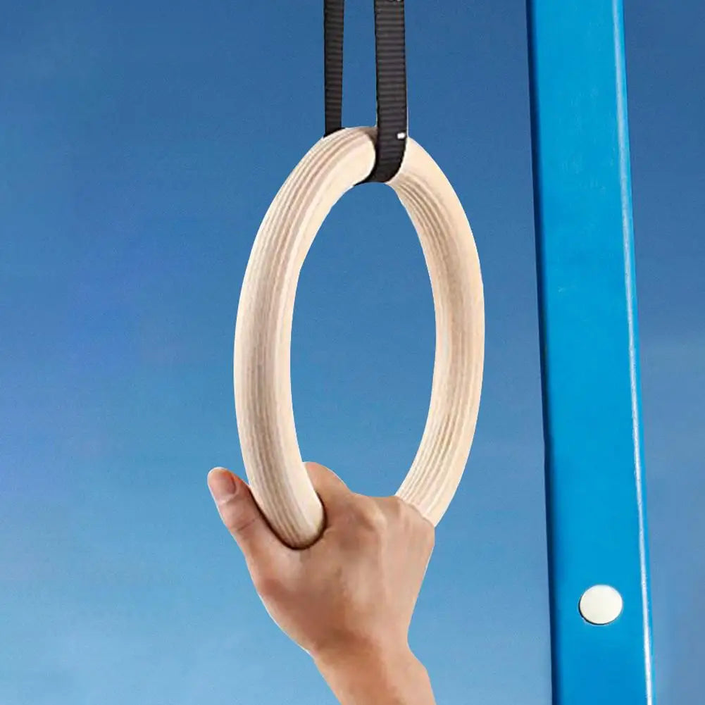 Birch Wood Pull Up Gymnastics Rings – Non-Slip Grip Training