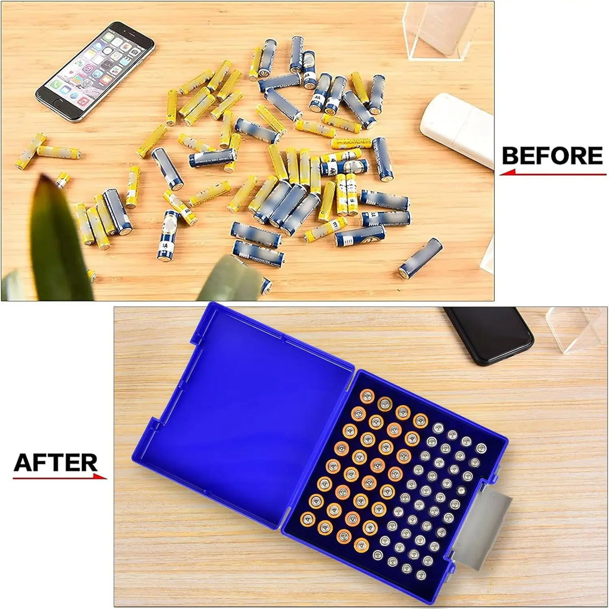Battery Organizer Storage Box – Holds 72 AA & AAA Batteries