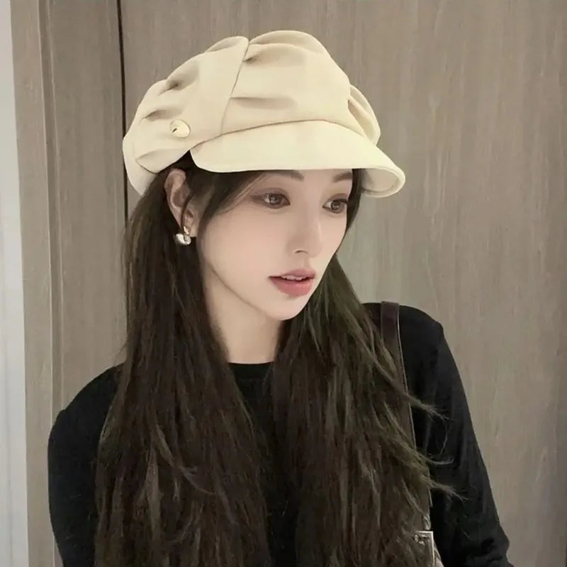 Layered Octagonal Newsboy Hat – Breathable Pleated Beret