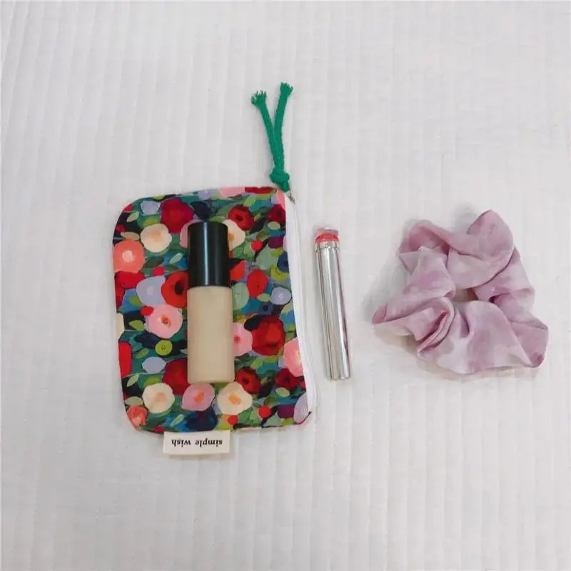 Floral Cotton Mini Cosmetic Pouch | Travel Makeup Organizer