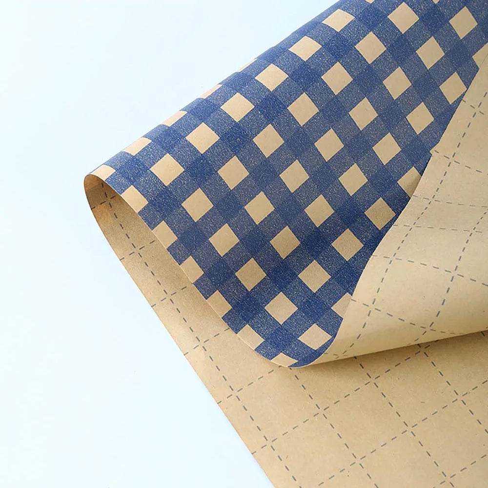 70x50cm Retro Wrapping Paper Blue Grid Wave Sea Star Pattern Bouquet