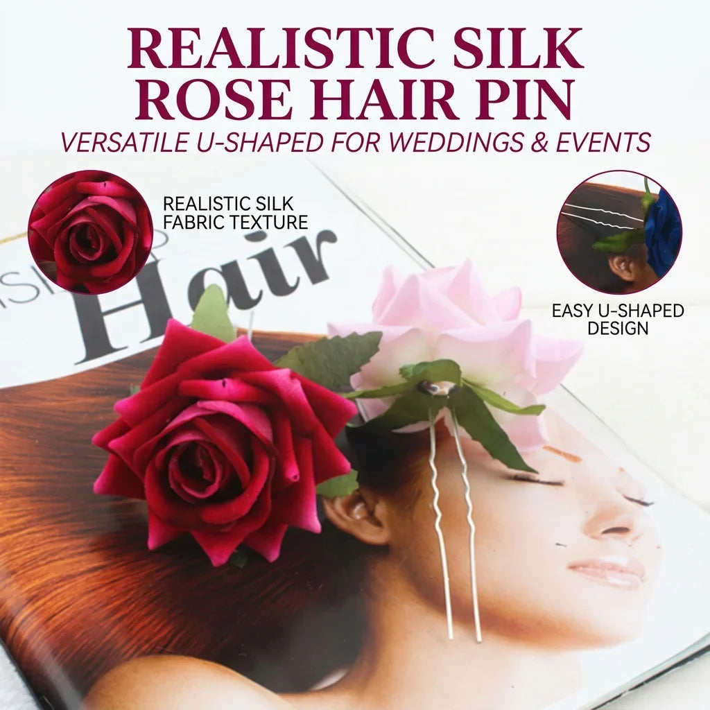 Silk Rose U-Shape Hair Fork | Bridal Floral Hair Accessory