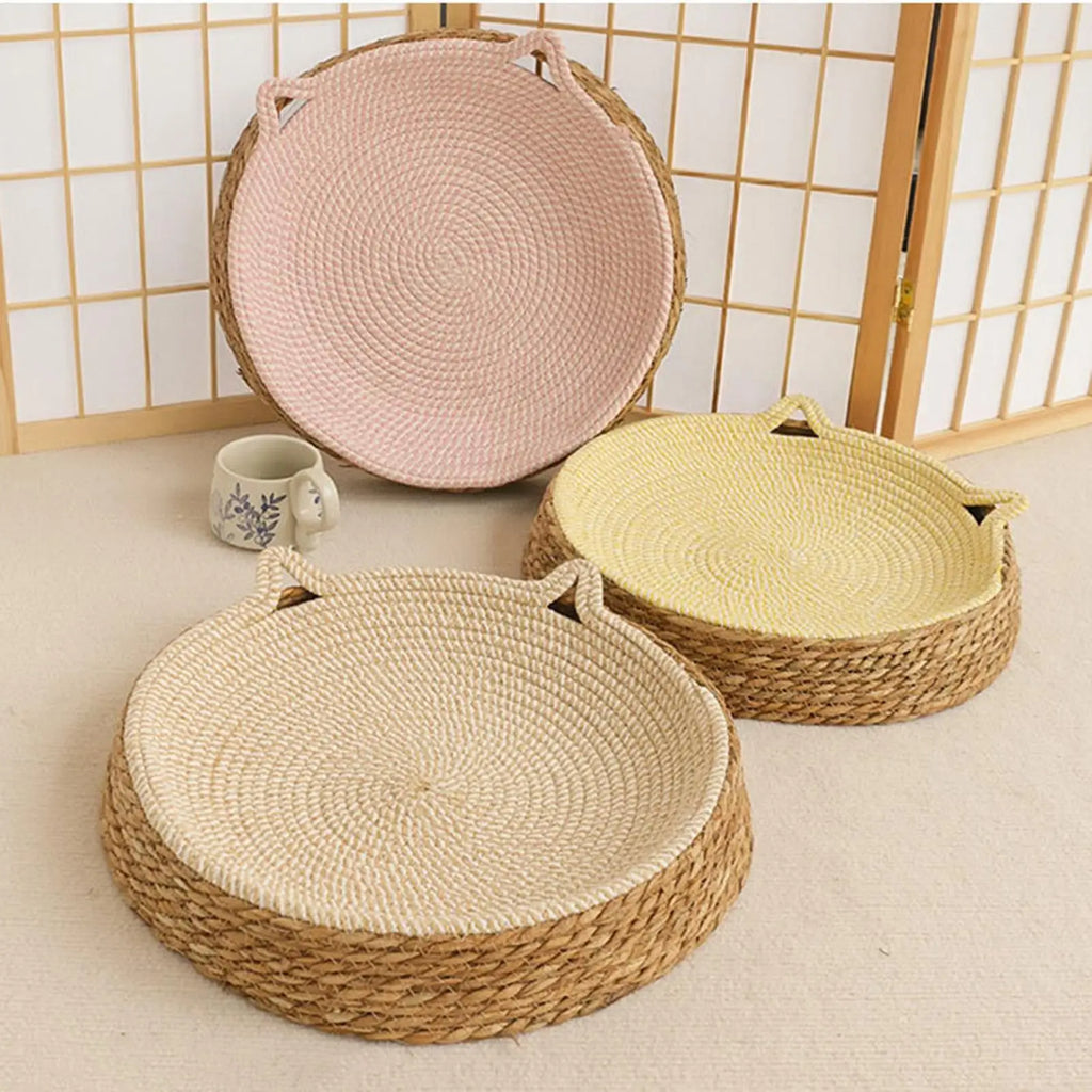 Round Cat Scratcher Breathable Pad Kitten Ear Design Cotton Rope