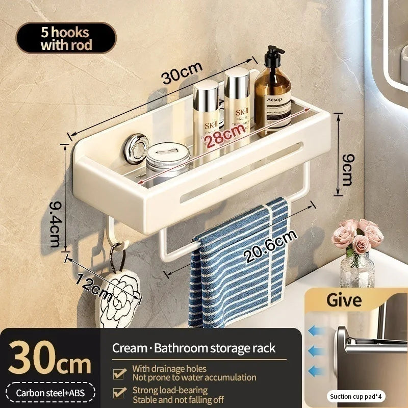 No-Drill Suction Cup Bathroom Wall Shelf & Shampoo Rack
