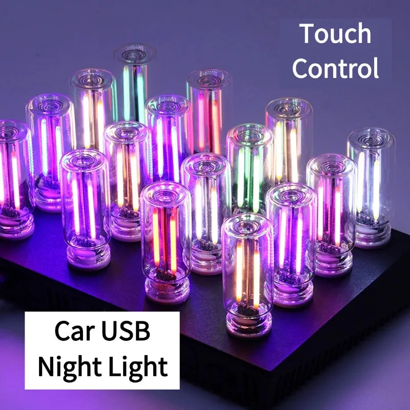 Car USB Night Light Touch Control Dimmable LED Filament Lamp Plug
