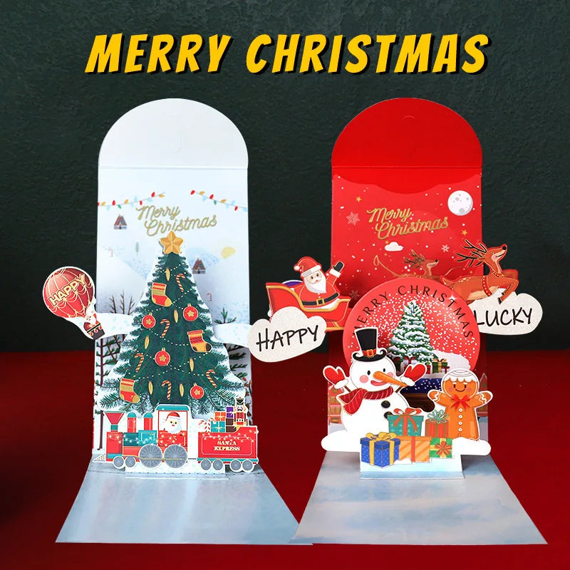 Design 3D Stereoscopic Christmas Red Envelopes Day Greeting Cards Eve