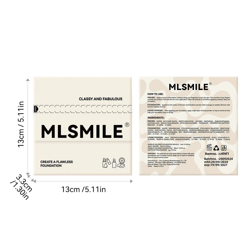 MLSMILE Makeup Set – Primer, Foundation, Concealer & Powder