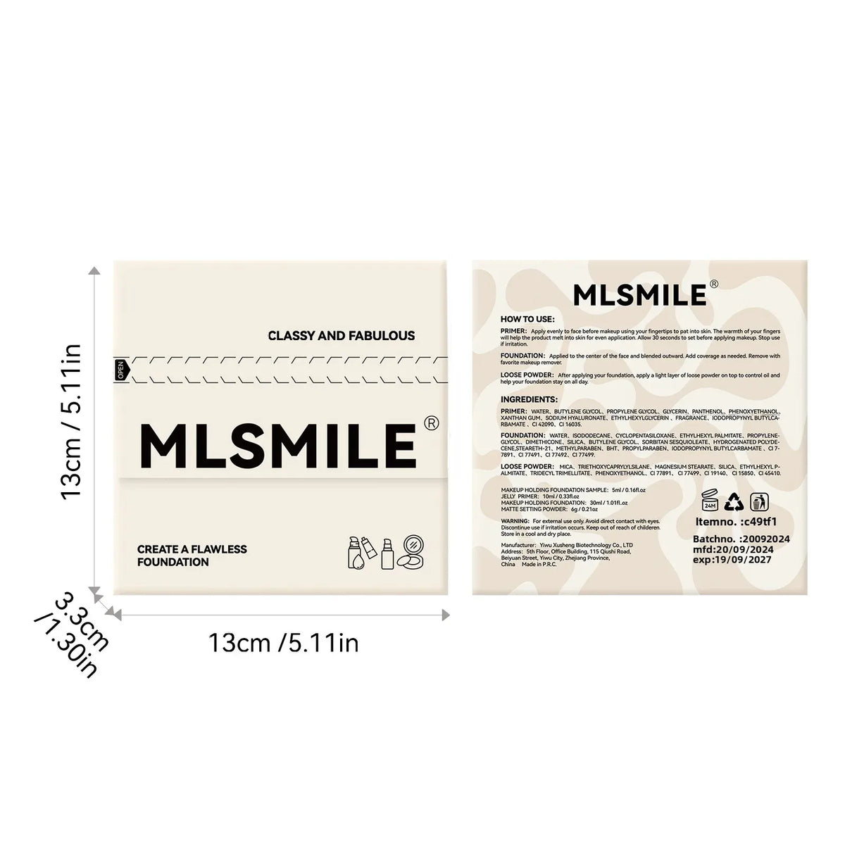 MLSMILE Makeup Set – Primer, Foundation, Concealer & Powder