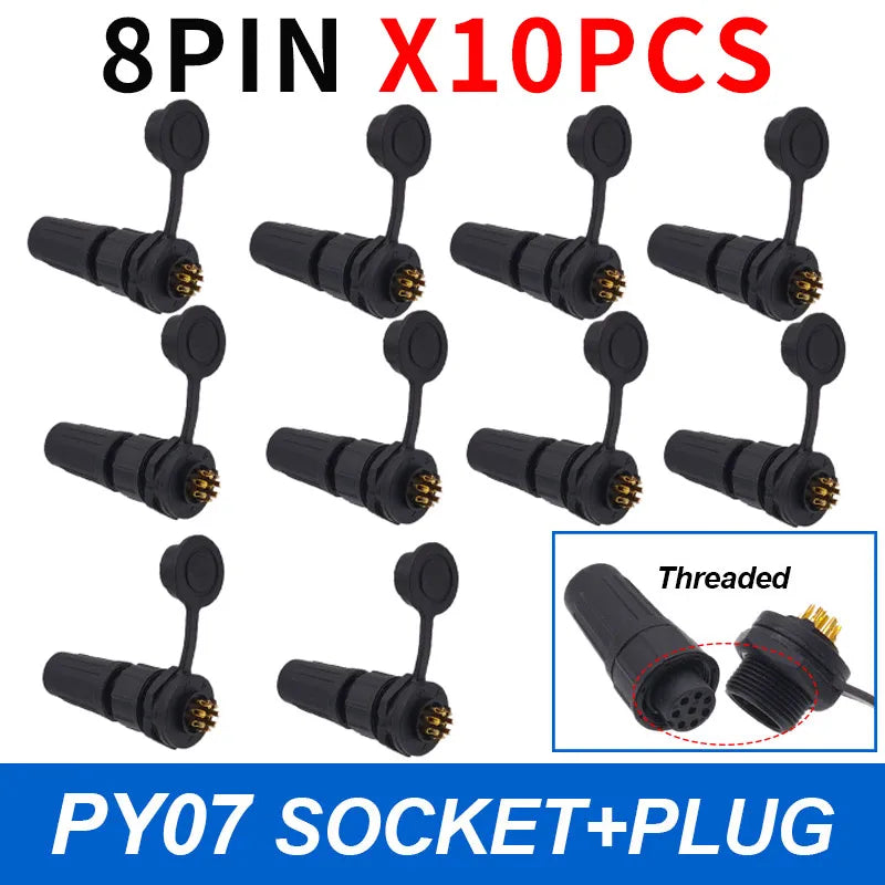 10-Pack IP67 Waterproof 24-Pin Connector Plug & Socket Set
