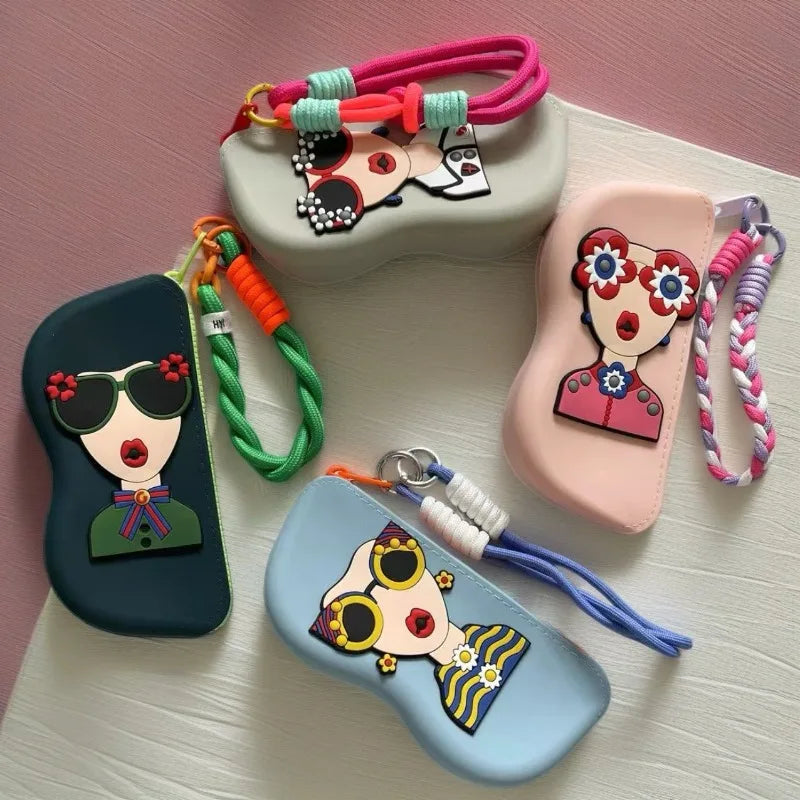 Silicone Eyewear Case Women Vibrant Lanyard Portable Glasses Pouch