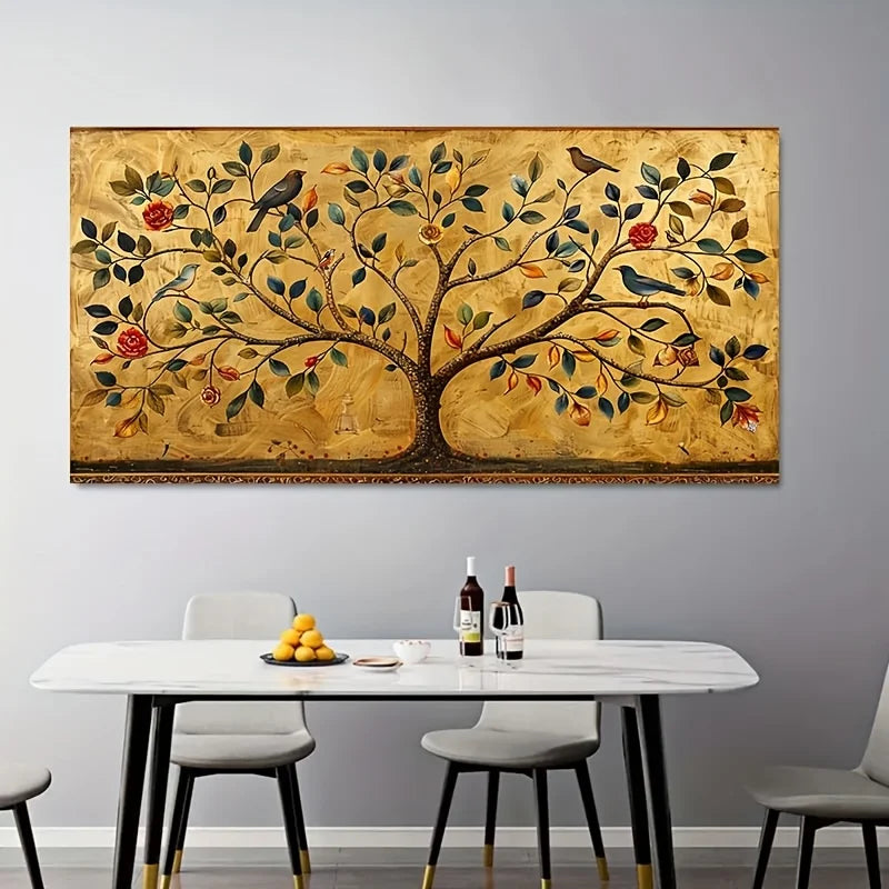 Tree of Life Canvas Wall Art – Vibrant Foliage & Birds Decor