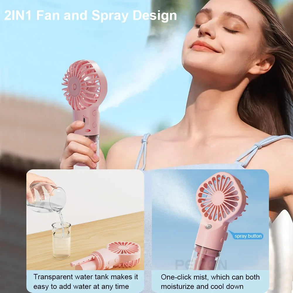 Portable USB Rechargeable Handheld Mist Fan – 4-Speed Spray